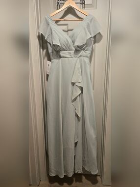 Light Sage Formal Bridesmaid Dress with Lace Up Back sz Small